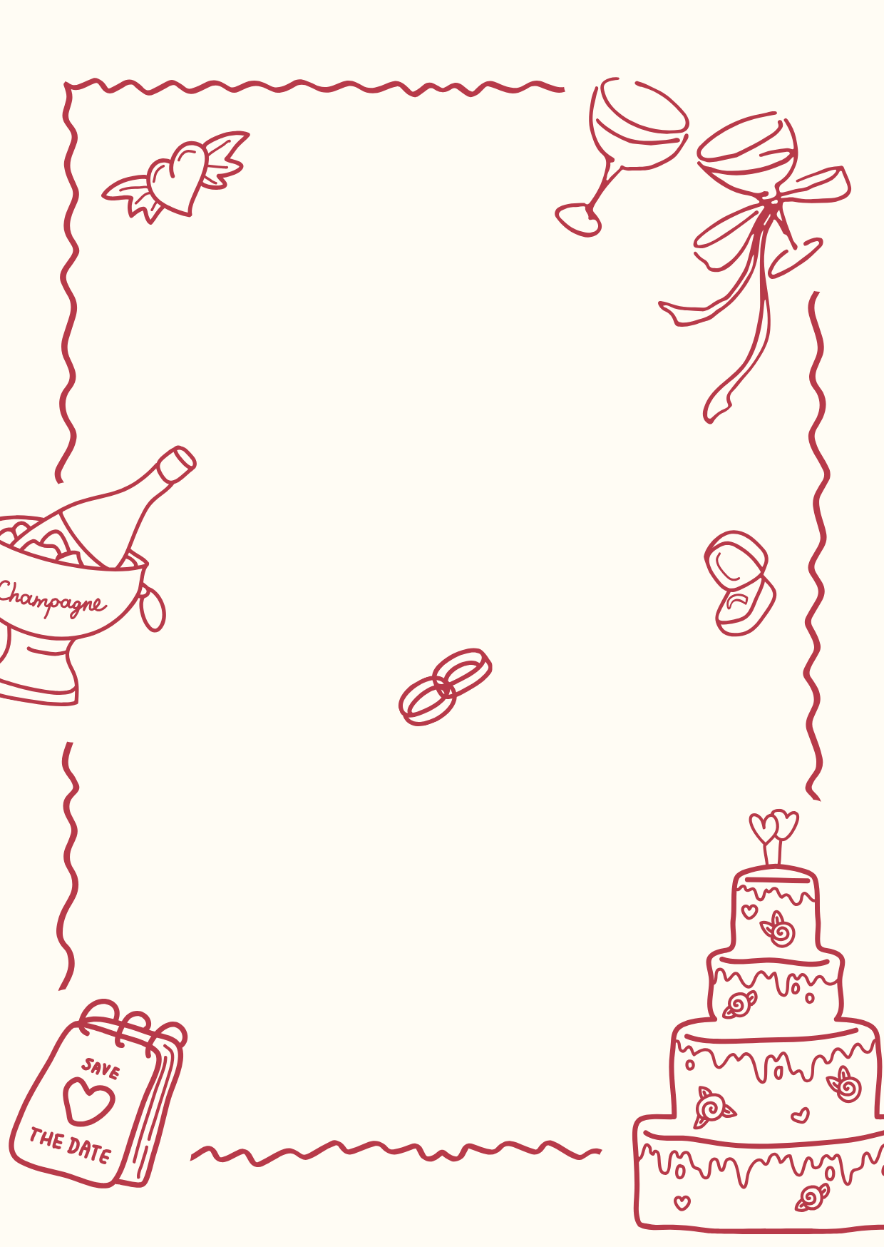 Red And Beige Illustrative Doodle Wedding Invitation card